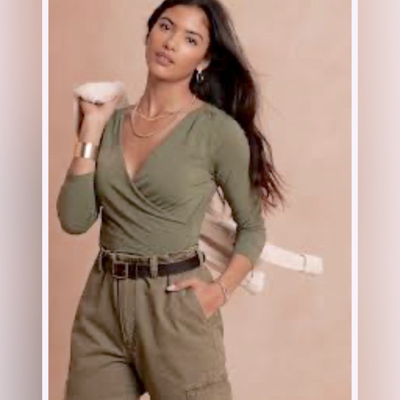 Guess Olive V-Neck Blouse - Picture 1 of 3